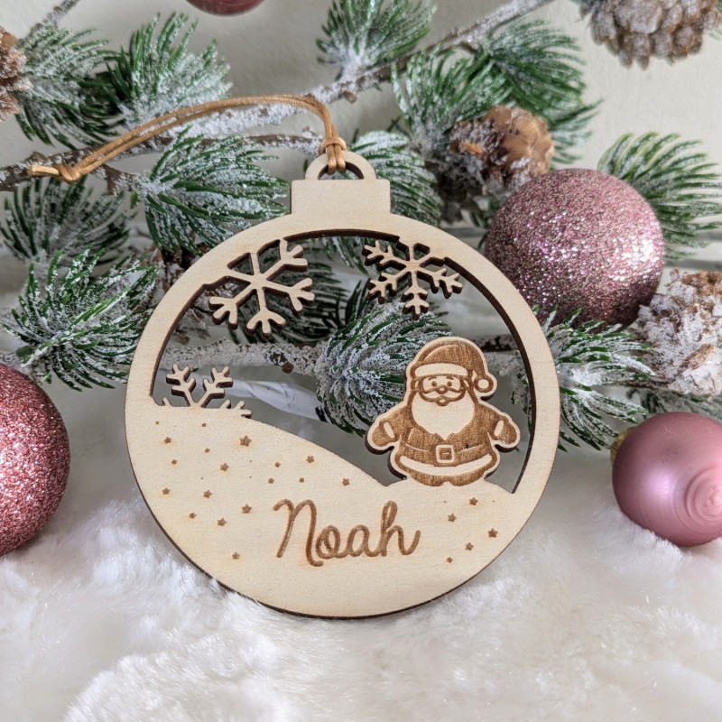 Boule de Noël en Bois Personnalisée - Décor Flocon